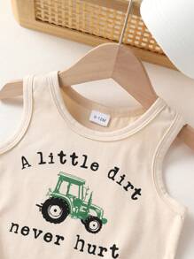 Conjunto de verano de 2 piezas para bebé niño - Camiseta sin mangas con estampado de coche de dibujos animados y pantalones cortos