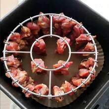 1pc Grill Rack, Stainless Steel Household Barbecue Skewer Holder, Multi-Function Double-Layer Air Fryer Rack - Multicolor - View 5