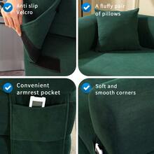 Compression Sofa - Convertible Floor Foldable Sofa Bed - With 2 Pillows, Corduroy, Queen Size - 墨綠色 - 查看 5