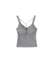 性感系带交叉后背吊带背心，适合春夏季穿作为内衣 - 灰色 - 查看 2