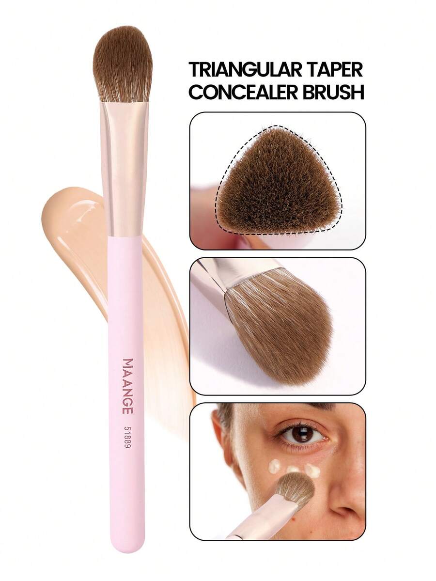 MAANGE 1pc Pointed Round Triangle Brush, Protable Smudge Cosmetic Brush Makeup Brush With Foundation Brush Blush Brush Loose Powder Brush Contour Brush Highlighter Brush Makeup Tools Gift For Women & Girl Travel Makeup Brush - 淺粉色 - 查看 1