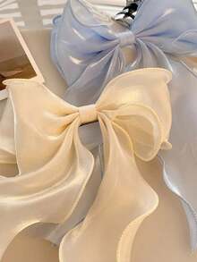 1 件女士甜美米色蝴蝶结飘带网状丝带后头弹簧夹 - 米色 - 查看 5