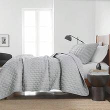 Blue Quilt King Size Bedding Sets With 2 Pillow Shams, Lightweight Soft Bedspread Coverlet, Quilted Blanket Thin Comforter Bed Cover All Season, 3 Pieces, 104x90 Inches, All - Season Bedding - 灰色 - 查看 3