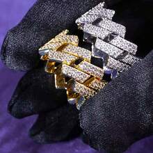 1 Piece Sterling Silver Two-Row Trapezoidal Ring Hip Hop Unisex Jewelry For Birthdays Valentine's Day - Silver - View 5