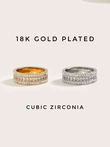 1 chiếc nhẫn bằng thép không gỉ mạ vàng 18K phong cách tuyệt đẹp đính đá Cubic Zirconia trang sức nữ quà tặng tiệc cưới hẹn hò - Nhẫn kim cương bùn 3 lớp - Xem 8