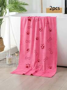 2pcs/1pc Soft Absorbent Pet Towel, 19.68in*39.37in, For Medium Sized Dogs, Quick Drying Toiletries, With Paw Print Design - Multicolor - View 26