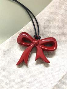 1pc Wine Red Plus Size Heart, Bowknot Pendant Long Sweater Chain Necklace For Women, Valentine's Day Jewelry, Women's Gift, Y2K Baddie Style Jewelry, Suitable For Gifts, Celebration Events, Valentine's Day Gift