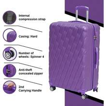 Deluxe Edition 28" Large Suitcases On 4 Wheels Lightweight Hard Shell Luggage Durable Check In Hold Luggage Built-In 3 Digit Combination - Purple - View 5