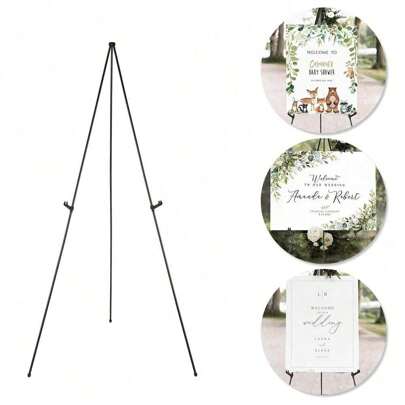 1 pièce Chevalet pliable de 66 pouces/14,6 pouces, chevalet de panneau pour baby shower - support d'affichage portable - supporte 5 livres pour bannière et affiche de baby shower. Chevalet de table et de sol réglable en métal. Grand chevalet de peinture au sol réglable en métal avec base noire. Cadeau de Pâques, support de base pour mariage. Chevalet de sol d'affiche léger et pliable pour décoration d'anniversaire, de mariage et d'extérieur