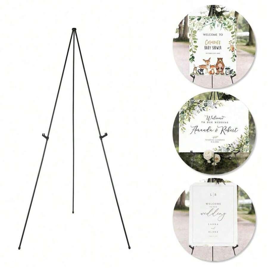 1PC 66inch Foldable Easel Stand, Baby Shower Sign Easel Stand - Portable Display Stand - Holds 5lbs" For Baby Shower Party Banner And Poster Display Adjustable Metal Tripod Ground And Tabletop Easel Stand, Large Floor Adjustable Metal Painting Easel Tripod Black Base Easter Gift,Wedding Basics Easel Stand Instant Floor Poster Lightweight Collapsible Birthday Wedding Outdoor Decoration