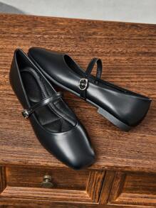 Women's Fashion Square Toe Slip-On Black Shoes, Casual & Versatile Office/Outdoor Wear, High-Quality Flat Dress/Ballet Flats