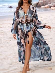 Plus Size Kimono Cover Up Summer Beach Vacation Casual Holiday Women Tops - Multicolor - View 1