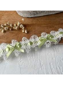 1/3/5M French Style Double Layer Satin Ribbon Embroidered Lace Trim With Cute Bow, DIY Wedding Dress Material, Fabric Lace Ribbon For Clothing, Hair Accessories, Home Decor, Multi-Color Options