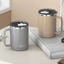 1 件 500ml 304 不锈钢咖啡杯带盖和手柄，便携式双层隔热水杯，防烫饮水杯，防漏茶奶咖啡杯，适合学生和成人在家中、学校、宿舍、办公室、户外露营、野餐、旅行、返校使用 - 彩色 - 查看 4