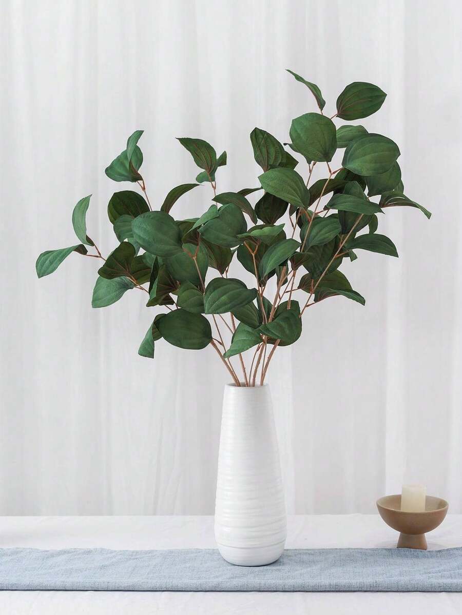 1 pieza de rama artificial con pequeñas hojas en forma de concha - Decoración interior y exterior para hogar, jardín, porche, boda, florero - Multicolor - Ver 1