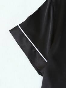 3pcs Set Satin Pale Pink Single-Breasted Lapel Collar Short Sleeve Top And Long/Shorts, Ladies Pajamas Home Wear Set For Spring/Summer