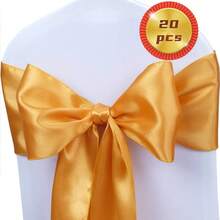 20pcs Champagne Satin Chair Sash Bows, Universal Decorative Chair Cover Ties For Wedding Reception, Washable & Reusable Chair Ribbons, Suitable For Wedding Events And Banquets