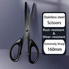 1pc Black Stainless Steel Scissors, Anti-Rust Coating, Multi-Purpose For Daily Household, Fabric Cutting, Embroidery, Sewing, Office Paper Cutting, And Tape Cutting, Tools For Men