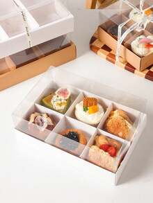 2个/4个装透明盖方形/六边形/井字形甜点盒，适用于迷你纸杯蛋糕、巧克力、生日派对、婚礼、节日甜点、饼干、糖果包装