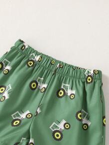 Conjunto de verano de 2 piezas para bebé niño - Camiseta sin mangas con estampado de coche de dibujos animados y pantalones cortos