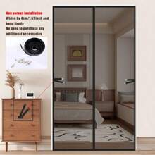 Summer Essential Home Decor Minimalist Style Black Grid Magnetic Mesh Door Curtain - Made Of Sturdy Fiberglass Mesh, Suitable For Bedroom, Loft, Living Room Etc. No Trace Installation Won't Damage Wall, Auto-Return Design For Easy Opening And Closing. High Permeability Ventilation And Mosquito Proof, No Obstacle For Pet Friendly Households