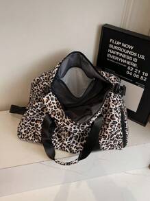 Sac de voyage en velours imprimé léopard avec compartiment à chaussures - Grande capacité, sac fourre-tout léger et spacieux pour la fitness, le sport et le yoga des femmes. Sac à main idéal pour les voyages organisés, les séjours de week-end et les cadeaux de vacances pour les passionnés de fitness.