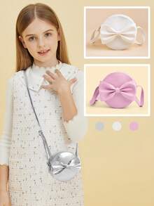 1pc Girls' Bowknot Mini Round Crossbody Bag, Princess Style, Matching Outfit, Birthday Gift - Small Shoulder Bag - View 1