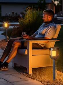 2pcs Solar Powered Flame Landscape Lights, Outdoor Waterproof LED Path Lights For Yard, Garden, Villa Decoration, Solar Charging, Energy Saving