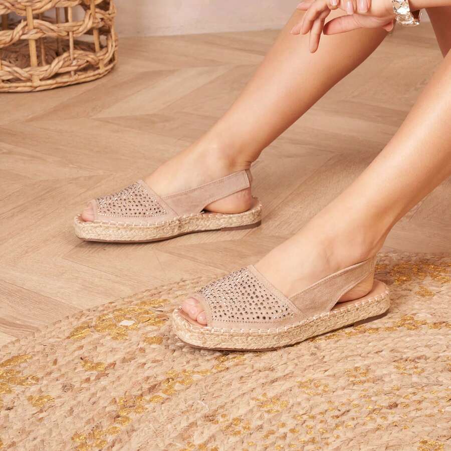 Espadrilles-Sandalen mit Strass und elastischer Braut – Komfort und Eleganz für den Tag - Khaki - Übersicht 1