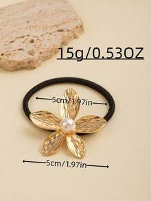 1 件女士时尚金属奢华 5 瓣花珍珠发带弹性发带合金发饰马尾辫发绳