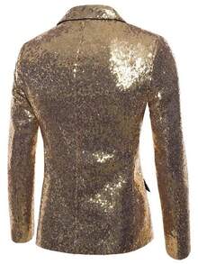 Plus Size Men's Glamorous Disco Sequin Blazer, Nightclub Stage Performance - Gold - View 3