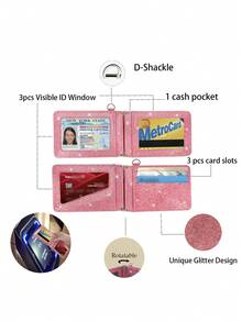 Glitter Bus Card Holder Rotating ID Card Case Stylish Subway Card Wallet Coin Purse For Women Wallet Mini Wallet Purse Wallet Wallet - Multicolor - View 6