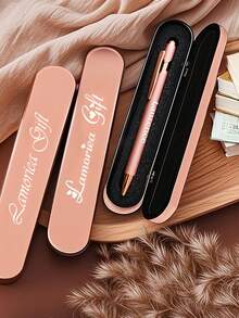 Personalized Luxurious Soft Touch Rose Gold/Black Pen Box Set. Customizable Metal Ballpoint Pen With Box Set With Stylus, Smooth Writing Metal Ballpoint Pen With Engraved Text, Suitable For Mother's Day, Birthday, Teacher's Day, Christmas, Halloween Gifts,New Job, Office Supplies - Multicolor - View 10