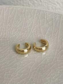 2 件/套女士仿耳洞夹式耳环，圆形软骨夹环，女孩珠宝礼物 - 金色 - 查看 3