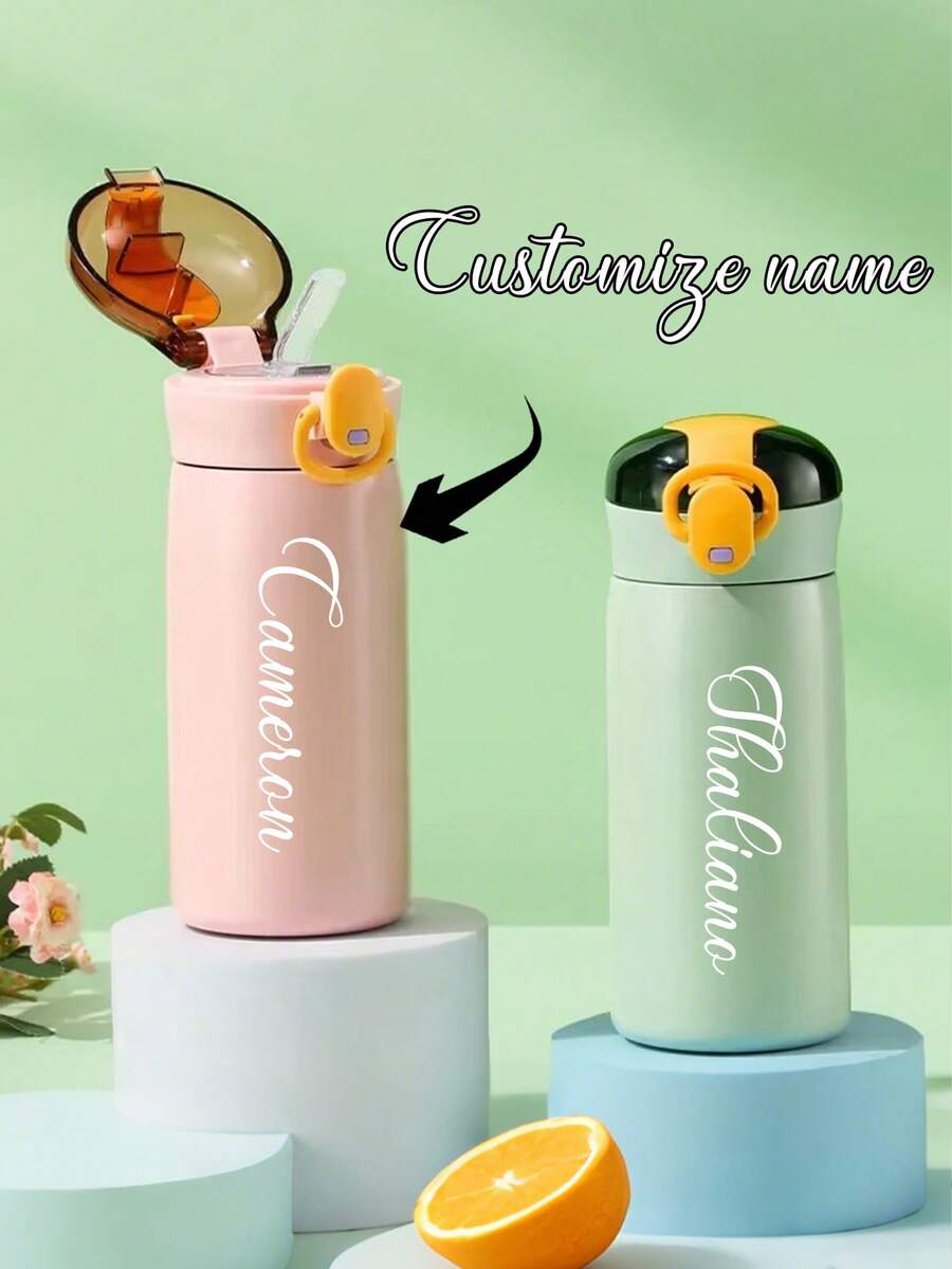 1pc Customized Name Stainless Steel Water Bottle With Silicone Straw, Personalized 320ml Insulated Tumbler, Customized Stainless Steel Leak-Proof Water Bottle, Ideal Gift For Back To School, Birthday, Graduation, Suitable For Boys, Girls, Teens