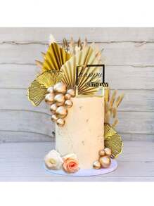 26 Stück Boho Champagner Rose Tortendeko Kugeln, Tortendekoration mit goldenen Palmblättern, boheimische weiß-goldene Tortenkugeln, Bohème Party Zubehör für Bohème Hochzeit, Taufe, Geburtstagsfest, Muttertag (Bohème), Weihnachten