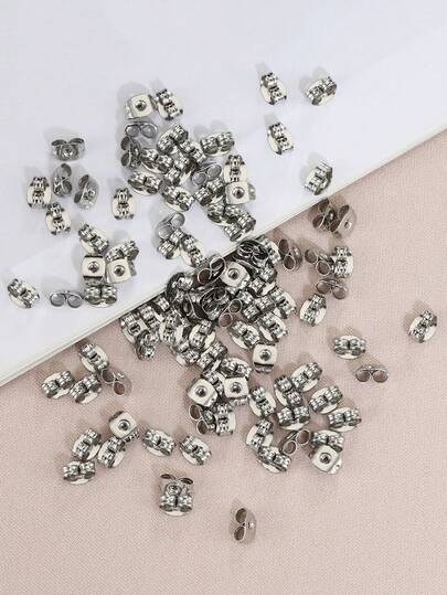 100pcs Metal Ear Plugs Earrings DIY Jewelry Accessories (Silver)
