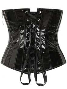 1 件女式闪亮皮革短款上衣紧身胸衣，配有侧拉链、后绑带和腰部束腰带，适合连衣裙、腰部训练器，可塑腰部，瘦腰收腹，万圣节服装