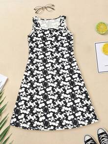 时尚印花无袖连衣裙，轻盈优雅，适合休闲外出、居家、旅行、工作、婚礼、派对、海滩、睡衣等多种场合，黑色夏季款。 - 黑色 - 查看 5