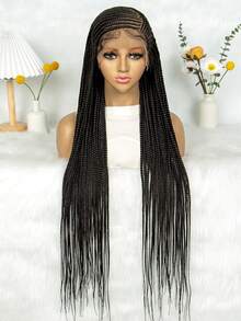 Fashionable Braided Synthetic Lace Front Wig, Beginner-Friendly Design, Heat Resistant For Women - màu đen - Xem 4