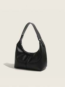 New Fashionable Minimalist Versatile Crescent Bag, Shoulder Bag, Solid Color, French Style Crossbody Bag, Handheld Crescent Bag, Luxury Niche Young Adult Commute, Daily, Travel, Movie, Shopping Black Color, Retro Affluent - Black - View 4