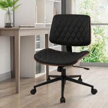 CLATINA Armless Home Office Chair, Desk Chair With Wheels, Adjustable Height Reading Chair, Leather Mid Back & Swivel Computer Chair, Modern Walnut Chair With Back For Studio Meeting Room(Black)