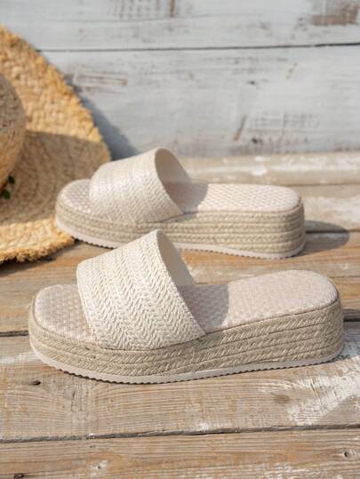 Women's Wedge Thick Bottom Slippers, Casual Vacation Travel Linen Rope Sole Sandals, Daily Wear, Versatile