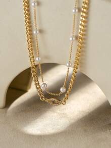 2 Pcs Gold Minimalist Chain Anklets With Cubic Zirconia,Demon Eye & Pearl Decorations, Unique Women Jewelry Gift - Yellow Gold - View 3
