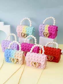 [Small] 1pc Girls Silicone Jelly Bag, Dual-Sided Bubble Heart Shaped Crossbody/Coin Purse, Suitable For Daily Use - Multicolor - View 5