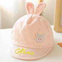 Customized Embroidered Name 0-6 Months Newborn Bucket Hat, Cute Rabbit Solid Color Spring Autumn Sun Hat, Versatile Cartoon Infant UV Protection Baby Cap, Can Customize Favorite Letters As Baby Shower/Birthday Gift