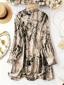 Women's Autumn Bohemian Abstract Print Long Shirt, Front Button, Flared Hem Long Sleeve Top, Create Fashionable Look - Multicolor - View 2
