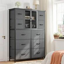 RaybeeFurniture 10 Fabric Drawer Dresser With Metal Mesh Door, Tall Design, 38" Width X 11.81" Height, 6 Extra-Large Drawers & Chests Of Drawers - 黑色 - 查看 3