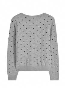 波尔卡圆点图案背心，女士休闲春季长袖针织开衫