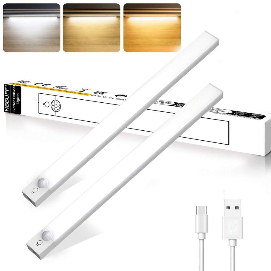 櫥下廚房燈，300mAh USB Type-C 充電式可調光衣櫥燈，3 種模式、3 種色溫夜燈，磁吸式壁燈，適用於廚房、臥室、玄關和樓梯